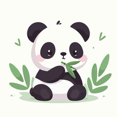 Cute panda eating bamboo leaf