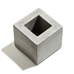 Square concrete block with hollow center on white background