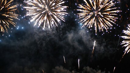 Golden Firework Countdown to new year 2025 party time event anniversary independence day night time...