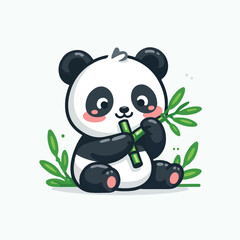 Cute panda eating bamboo leaf