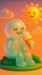 Joyful cartoon enjoying ice cream.
