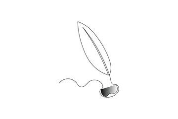 Continuous line art of feather pen isolated vector
