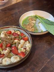 Thai seafood salad on the table