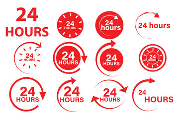 24 HOURS icon set. collection of 24 hours vector.