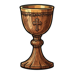 Vector of an old wooden Catholic chalice, apparently used in holy mass. Vector flat design cartoon. AI generated images.