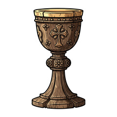 Vector of an old wooden Catholic chalice, apparently used in holy mass. Vector flat design cartoon. AI generated images.