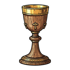 Vector of an old wooden Catholic chalice, apparently used in holy mass. Vector flat design cartoon. AI generated images.