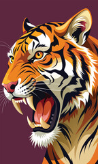 Open Mouth Tiger Wild Animal Art.