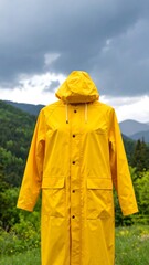 Yellow raincoat on mannequin outdoors
