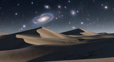 Serene Sand Dunes Under Starry Galaxy Night Sky