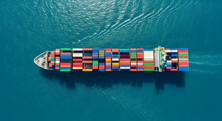 Colorful Container Ship at Sea: Aerial View of Global Trade