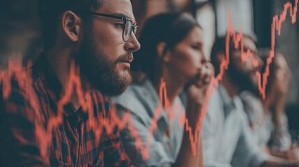 Business people analyzing financial chart showing decrease in stock market