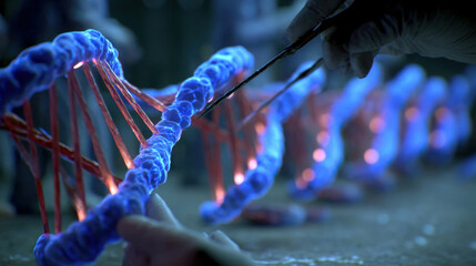 Scientist modifying dna structure with surgical tools