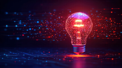 Glowing light bulb symbolizing innovation in digital network communication