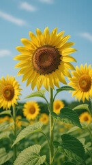 Obraz premium Vibrant sunflowers under clear sky.