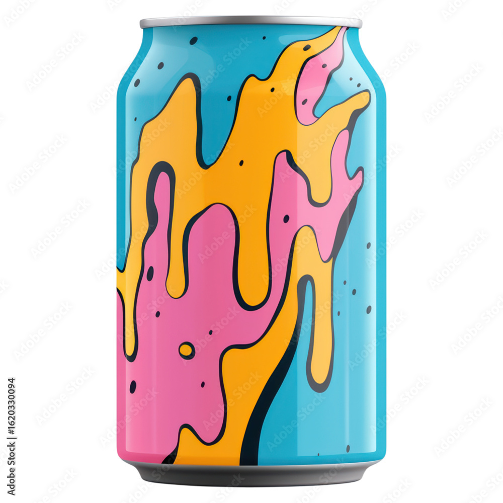 Aufkleber colorful soda can with abstract art design and patterns, isolated on transparent background.