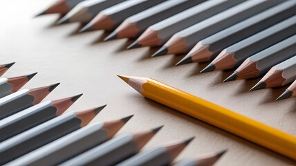 A yellow pencil stands out among rows of gray pencils, symbolizing an outlier.