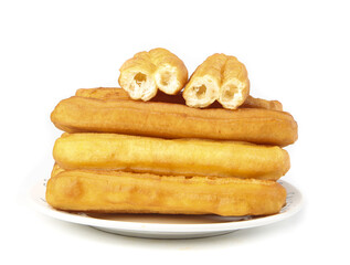 Crispy fritters served as a gourmet traditional breakfast in a cozy cafe setting