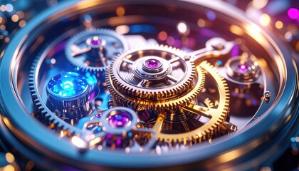 Closeup Of Intricate Golden And Silver Gears