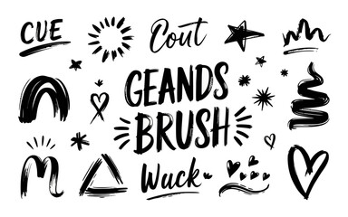 Obraz premium Hand Drawn Brush Strokes Hearts Stars and Abstract Shapes background black
