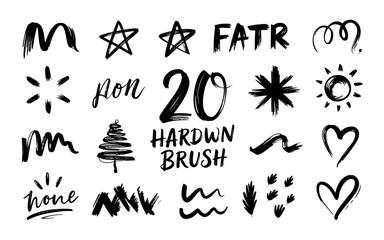 Hand drawn abstract shapes and numbers brush calligraphic