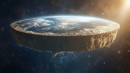 Flat Earth Viewed From Space at Night, Digital Illustration