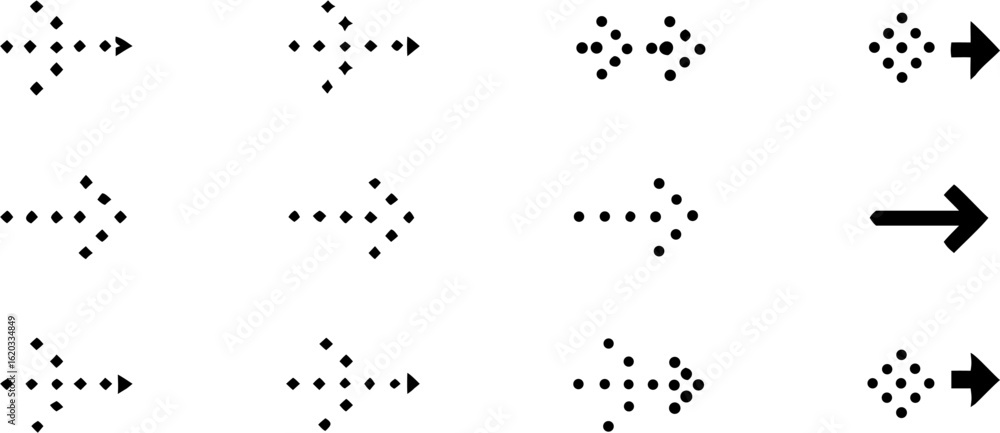 Aufkleber various arrow designs arranged in a grid pattern with different styles and point configurations show
