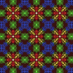  Vibrant Tribal Floral Grid Pattern