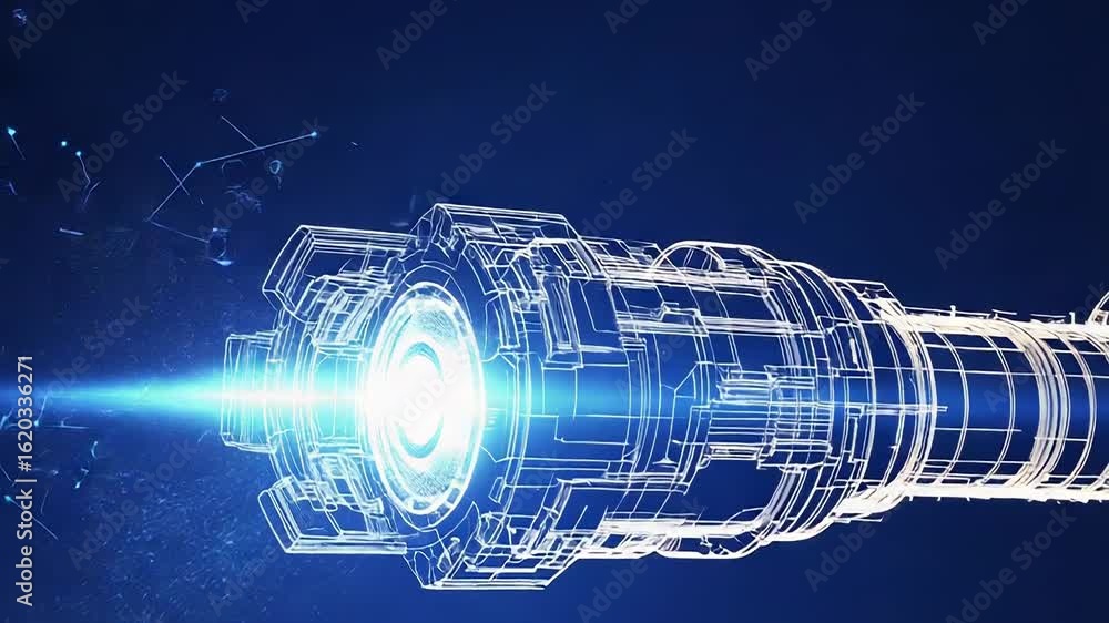 Poster futuristic engine rotating and generating energy in digital world