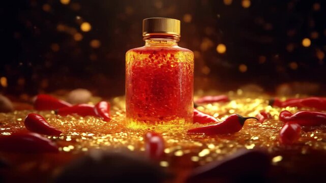 Spicy elixir in golden setting