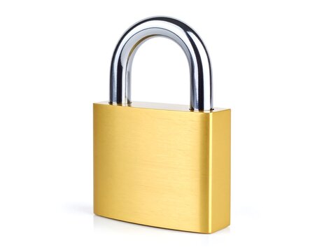 Solid Gold Padlock Isolated On White