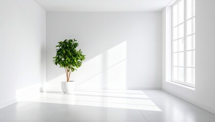 Bright Empty White Room With Plant