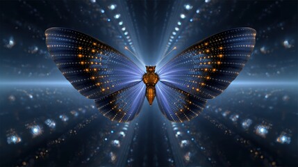 A vibrant digital butterfly with intricate patterns, glowing details, and a mesmerizing background, creating a sense of depth and movement.