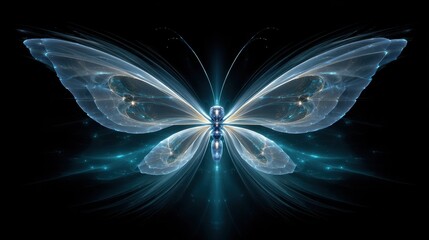 A stunning, ethereal butterfly with shimmering wings and a luminous background, creating a sense of magic and beauty.