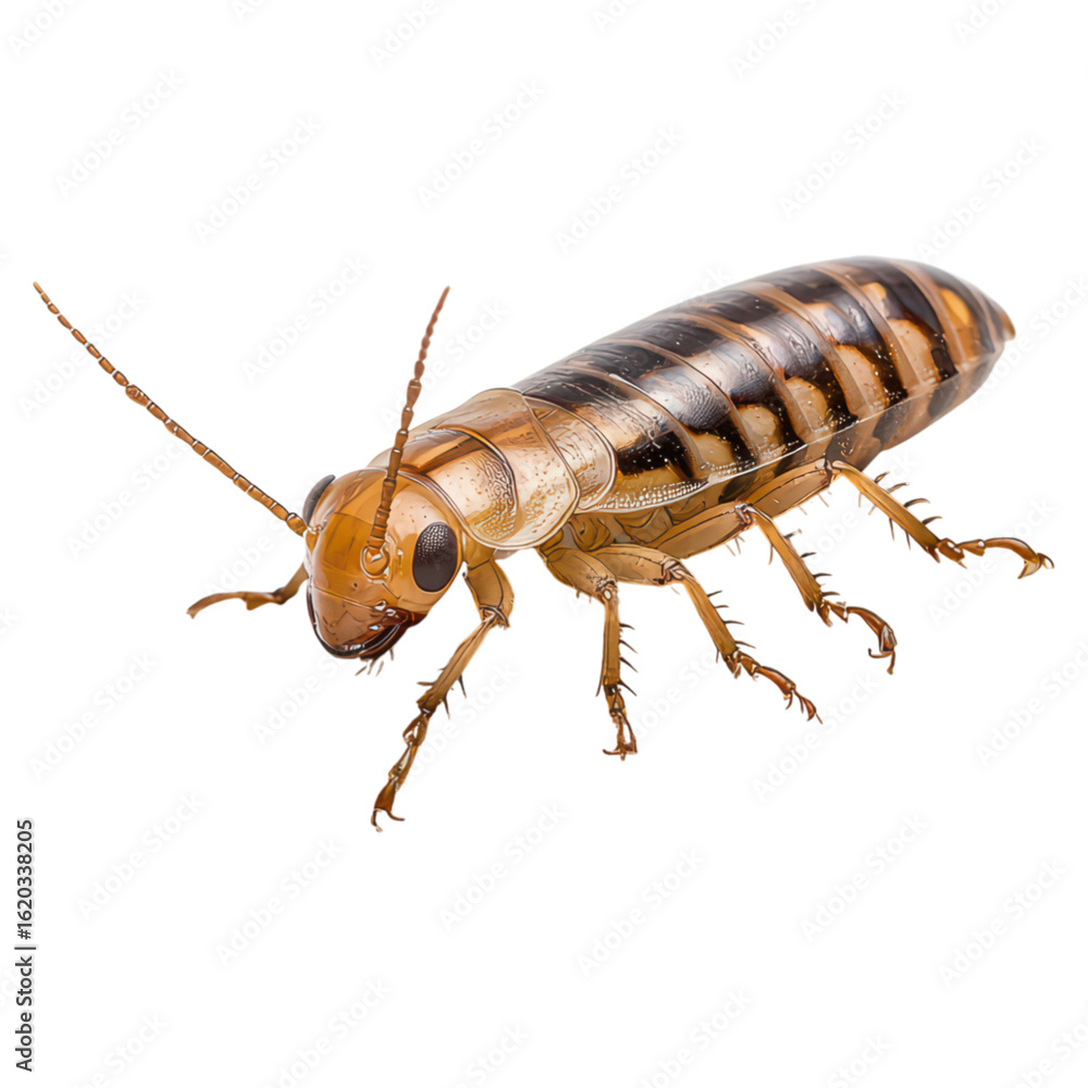 Poster detailed macro image of a cockroach on white background, isolated on transparent background.
