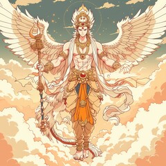 Fototapeta premium Celestial Vishnu A Spiritual Illustration of the Divine Hindu God in Mythical Realms