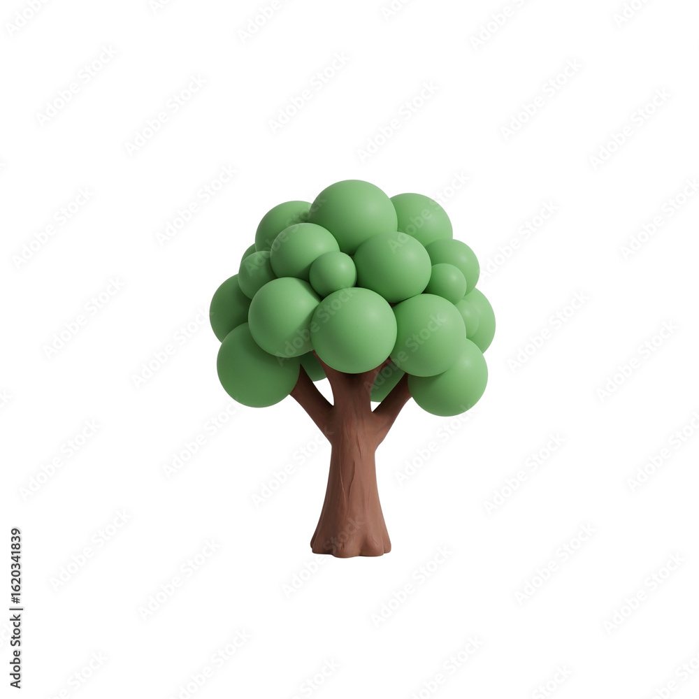 Poster minimalistic rendered tree with rounded green foliage on transparent background artistic nature