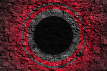 Dark Stone Wall with Red Neon Circular Portal Background