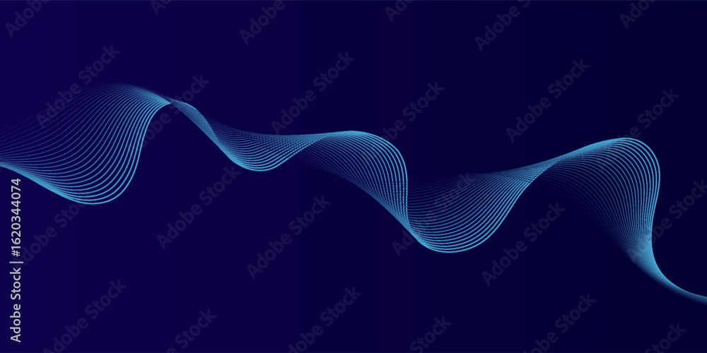 Poster abstract glowing wave lines on dark blue background. dynamic wave pattern.
