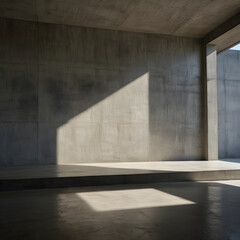 Smooth Gray Concrete Wall With Natural Light and White Platform