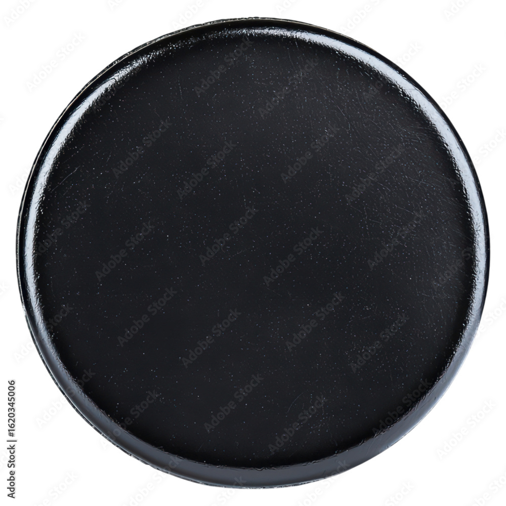 Poster solid black circular object with smooth surface and texture, isolated on transparent background.