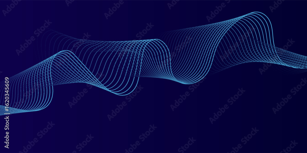Poster abstract glowing wave lines on dark blue background. dynamic wave pattern.