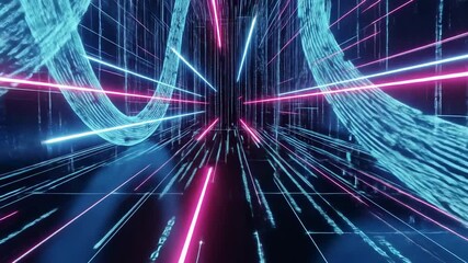 Dive into neon abstract digital world for energetic tech visuals and virtual reality experiences, futuristic cyber world simulations - Powered by Adobe