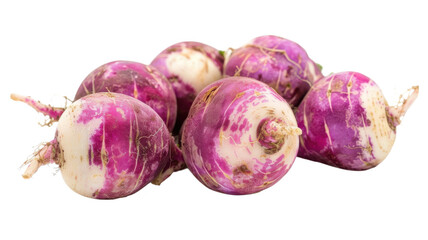 A pile of purple turnips on transparent background
