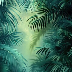 Green tropical palm tree leaves and branches