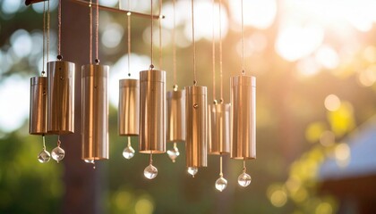 Golden Tone Metal Wind Chimes With Crystals