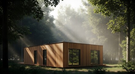 Modern Wood House in Forest Sunlight Minimalist Architecture