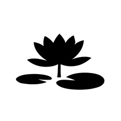 Minimalist black silhouette of a water lily with rounded petals on a white background