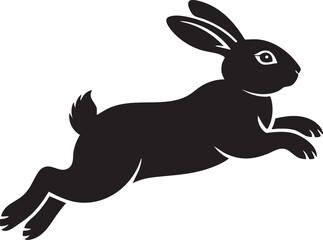 Elegant black silhouette of a leaping rabbit, perfect for Easter projects and spring designs
