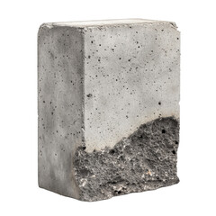 Concrete block with rough broken base isolated on transparent background